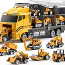 TEMI Toddler Toys for 3 4 5 6 Years Old Boys, Die-cast Construction Toys Car Carrier Vehicle Toy Set w/Play Mat, Kids Toys Truck Alloy Metal Car Toys Set for Age 3-9 Toddlers Kids Boys & Girls