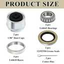 2 Sets 2000-2200lb Trailer Bearing Kit, L44643/L44610 Bearing Kits with 12192TB Grease Seals, 1.98" Dust Caps and Cotter Pins for 1'' Axles Trailer Wheel Hub