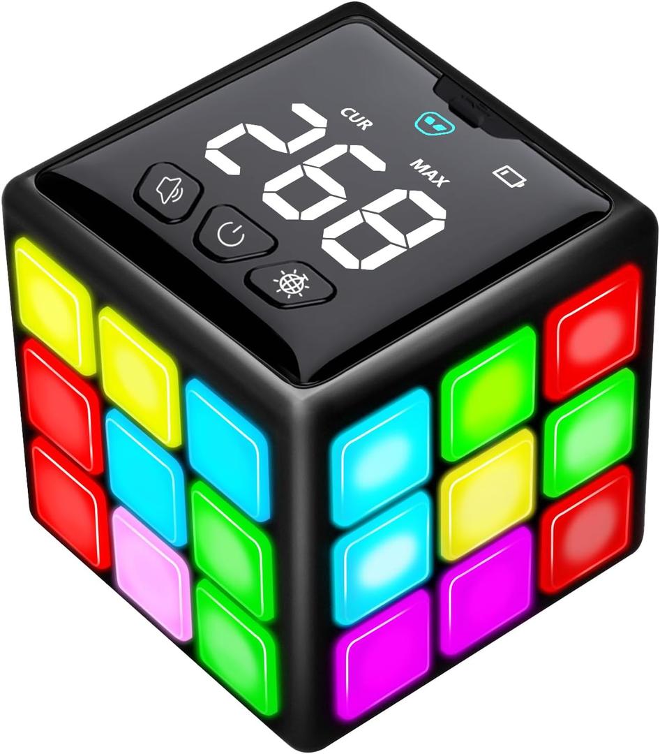 Xinbeiya Rechargeable Game Handheld Cube - 15 Fun Brain & Memory Game with Score Screen - Christmas Easter Birthday Gifts for Boys Girls Ages 6-12+ Years Old - Toy Gift Idea for Kids Teens (Black)