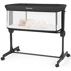 Ezebaby Baby Bassinet with Wheels, Bedside Bassinet Co Sleeper Crib for Newborn Baby Infants with All Mesh Sides and Adjustable 7 Heights, Mattress & Sheet Included