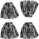 Thenshop 4 Pack Cheerleading Pom Poms Cheerleader Squad Spirited Fun Pompoms Cheer Hand Flowers Metallic Foil Pompoms for Adults Sports Meeting Team Spirit Cheering Party (Black and Silver)