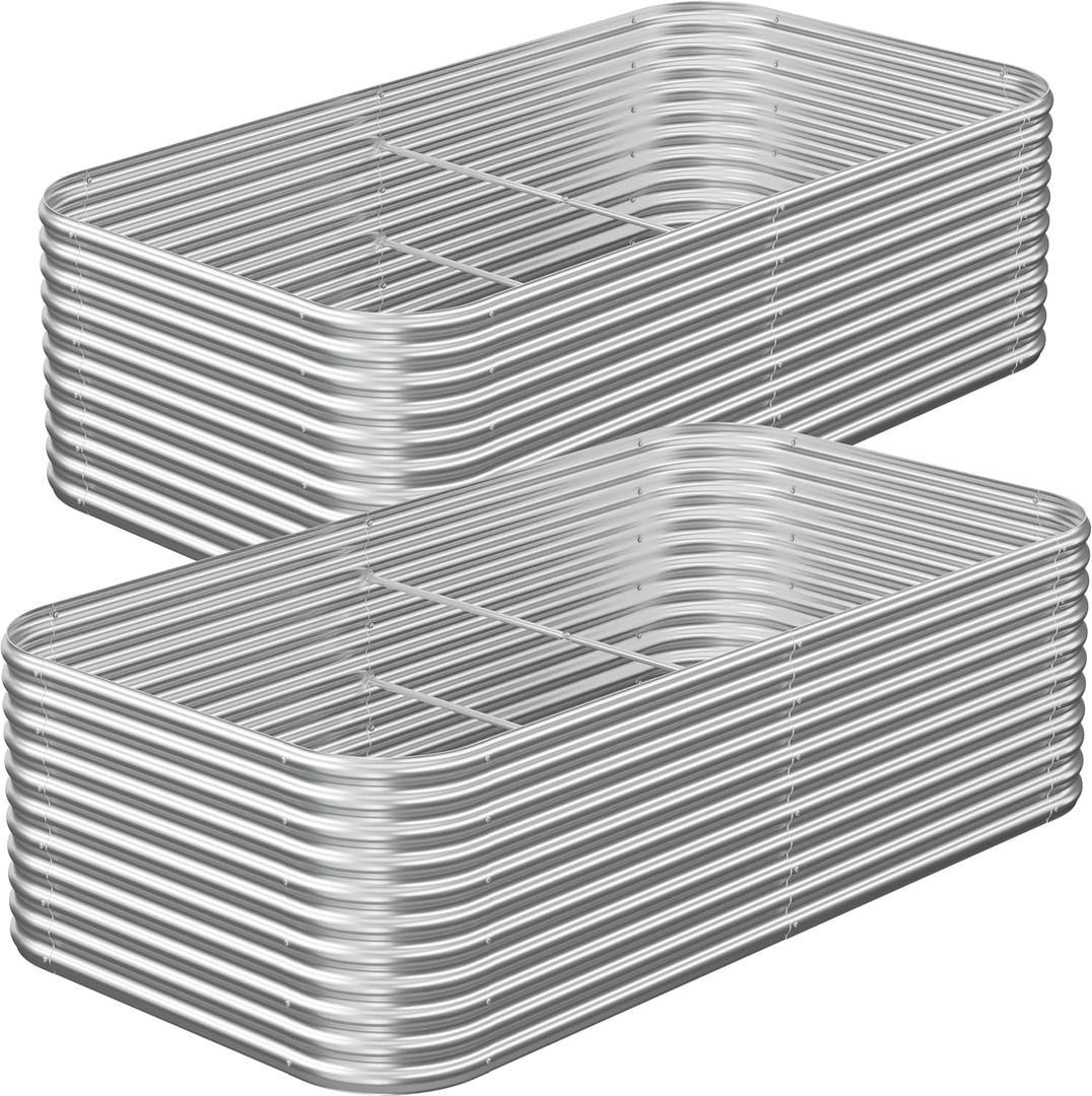 2 Pack Tall 6x3FT Raised Beds for Gardening, Corrugated Galvanized Steel Raised Garden Bed, Outdoor Metal Above Ground Garden Bed for Vegetables and Flowers (Silver)