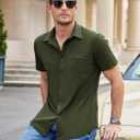 COOFANDY Men's Summer Shirts Beach Vacation Wedding Button Down Knitted Shirts Army Green (Green, M)