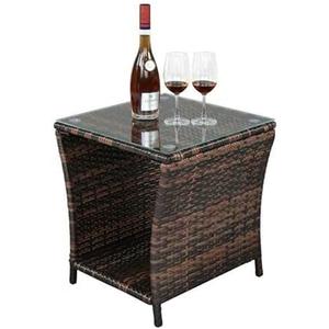Brown Gradient Wicker Rattan - Side Tea Table with Glass - Patio Outdoor Furniture #CTGN61
