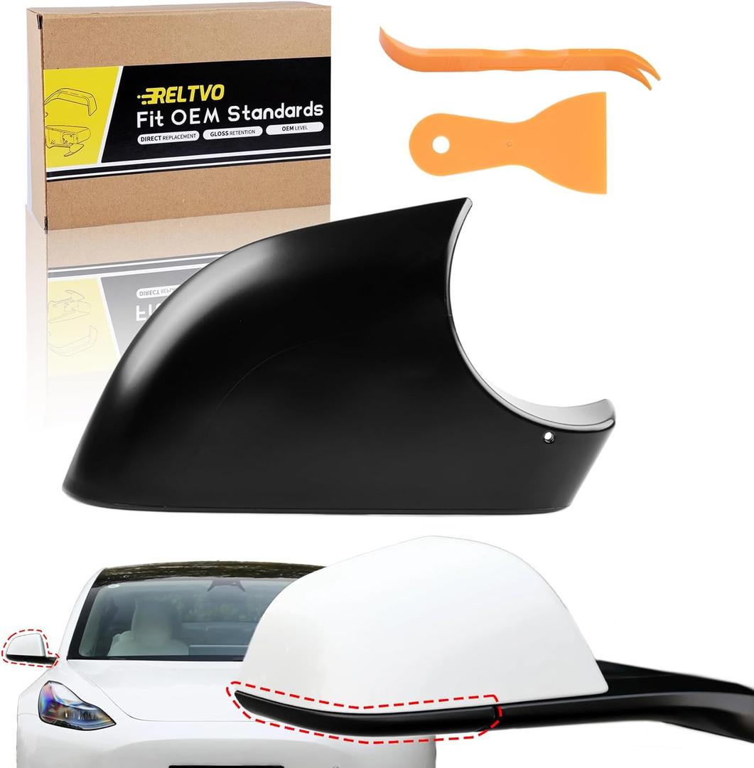Matte Black Driver Side Mirror Bottom Cover Compatible with Tesla Model 3 2017 2018 2019 2020 2021 2022 2023 2024  Left Side Lower Mirror Base Cap (Model 3 Black Cover) (Right-Passenger Side)