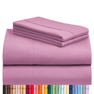 LuxClub 4 PC Sheet Set Bamboo Sheets Deep Pockets 18" Eco Friendly Wrinkle Free Sheets Machine Washable Hotel Bedding Silky Soft - Light Plum Twin