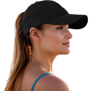 Criss Cross Ponytail Baseball Cap for Women Adjustable High Messy Bun Trucker Hats Quick Drying Mesh PonyCap (One Size, Black)