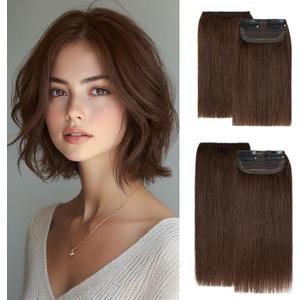 Clip in Short Hair Extensions Real Human Hair,Prokyvity Invisible Human Hair Clip in Extensions Short,(6inch&8inch)4 pieces Mini Extensions for volume or highlight,Meduim Brown