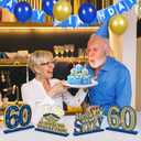 Happy 60th Birthday Table Decorations Blue 60th Birthday Table Centerpieces Sign Navy Blue Gold 60th Birthday Party Supplies Decorations for Men Women Wooden Vintage 1964 Centerpieces for Tables Decor