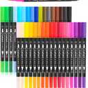 Caliart 34 Double Tip Brush Pens Art Markers, Artist Fine & Brush Pen Coloring Markers for Adult Book Cards Drawing Craft Kit Teacher Office Supplies