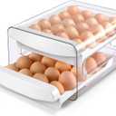 Zagtag Egg Holder for Fridge, 2-Tier Stackable 40 Eggs Organizer Drawer for Refrigerator, Space-Saving Egg Container, Clear Plastic Egg Tray for Kitchen Storage