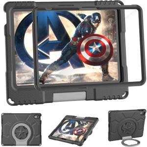 Lainergie Kids Case for iPad 10th Generation 10.9-inch (2022) & iPad Air 11-inch M2 (2024) & iPad Pro 11-inch M4 (2024), Lightweight Shockproof Case Built-in Screen Protector with Handle Stand, Black