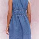 SHENHE Women's Deep V Neck Tie Bow Sleeveless Denim Mini Dress Summer Casual Jean Tank Dresses (M)