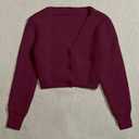 GORGLITTER Women's Cropped Cardigan Sweater Light Weight Fuzzy Old Money Button Up Chunky Long Sleeve Crop Cardigan Burgundy Large