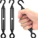 Moxweyeni 6 Pcs M8 Stainless Steel 304 Hook & Hook Turnbuckles Black Turnbuckle, 661 Lbs Working Load Limit, Double Hook Screws for Wire Rope Tension, Shade Sail Hardware, Sun Shade Tent Installation