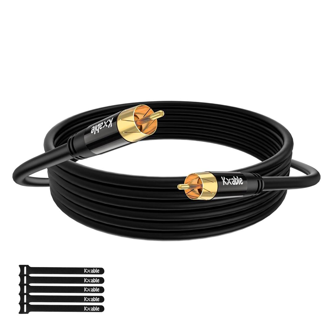 Subwoofer Cable RCA to RCA Audio Cable 40FT, Digital Coaxial Audio Cable, Premium S/PDIF RCA Cord for Home Theater, HDTV, Subwoofer, Hi-Fi System, Amplifier, 22AWG Tinned Copper, Double Shielded