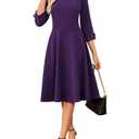 GRACE KARIN Women's Fit and Flare Work Dress 2026 3/4 Sleeve Elegant Cocktail Dresses Church Office Dress (Purple, XL)