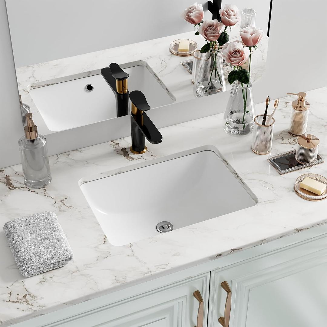 Undermount Bathroom Sink Rectangle, Hugsleek Interior Bowl Size 16 x 11 inch White Porcelain Ceramic Vessel Sink Under Counter Exterior Size 18x13in Rectangular Bath Sink Basin Lavatory Fireclay