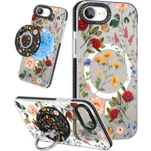 Lotadilo Cute Case for iPhone 17e/16e for Women Girls - Funny Retro Flower Design Compatible with Magsafe Magnetic Ring Holder Kickstand Fashion TPU Phone Covers for iPhone 17e/16e Phone Case