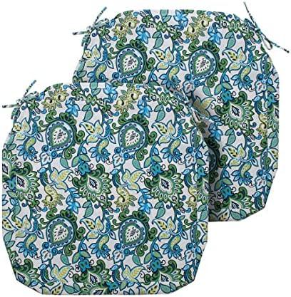 Magpie Fabrics Indoor Outdoor Cushion Cover Replacement 2 Pack, NO Insert! Water Repellent Slipcover with Ties Decor for Patio Garden Chair Seat Sofa Bench Wicker(Botanical Blue Green, 20x18x4 Inch)
