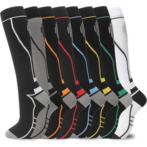 Compression Socks for Women Men Circulation Knee High 8 Pairs for Nurses, Running, Travel, Athletic (Large-X-Large, 00-8 Pairs-black White Gray)
