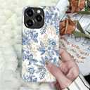 Case Compatible with iPhone 15 Pro,Double Layer Protection, Matte Finish, Anti-Drop and Anti-Fingerprint Armor -Floral Wind Blue line Floral Print