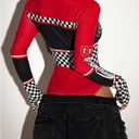 SOLY HUX Women's Racer Bodysuit Costumes Graphic Half Zip Long Sleeve Leotard Motorcycle Shirt Red Multi Large