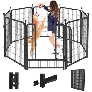 Jhsomdr Dog Playpen, 40 inch 8 Panels Dog Fence Outdoor Heavy Duty Dog Pen for Large/ Medium/ Small Dogs, Indoor Puppy Playpen with Door Portable Pet Fence for RV Camping, Yard