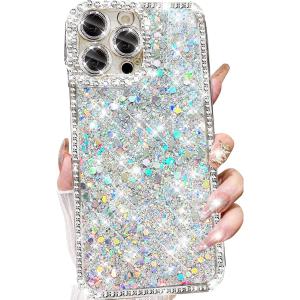 Glitter Bling Case for iPhone 16 Pro Max,Cute Luxury Sparkly Shiny Crystal Diamond Rhinestones Sequin with Camera Protector TPU Bumper Shockproof Women Girls Case for iPhone 16 Pro Max,Silver Glitter Bling Case for iPhone 16 Pro Max,Cute Luxury Sparkly Shiny Crystal Diamond Rhinestones Sequin with Camera Protector TPU Bumper Shockproof Women Girls Case for iPhone 16 Pro Max,Silver