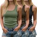 3 Pack Womens Sleeveless Tank Tops Ribbed Cotton Slim Fit Racerback Shirts Scoop Neck Summer Workout Tank Tops (Medium, Black, Mocha Brown, Matcha Green)