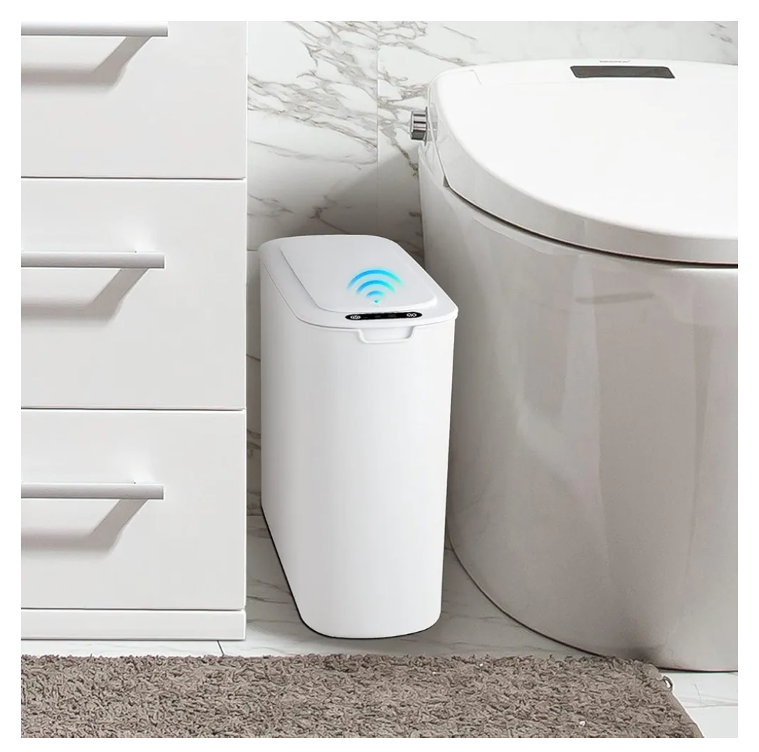 Cesun Automatic Motion Sensor Bathroom Trash Can with Lid, 2.6 Gallon Touchless Trash Bin, Smart Plastic Slim Garbage Can Small White Wastebasket for Toilet, Office, rv, Bedroom, Living Room