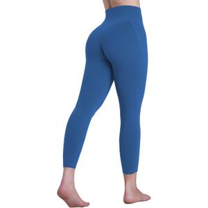 Sustainable Butt Lifting Capri Leggings with Pockets for Women, High Waisted No Front Seam Tummy Control Workout Yoga Pants (Blue, L)