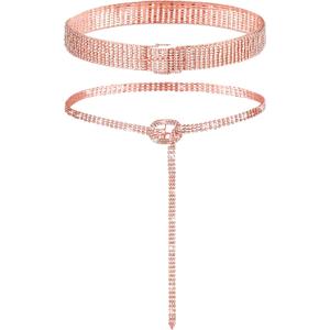 Geyoga 2 Pcs Rhinestone Belts for Women Dress Sparkly Crystal Diamond Ladies Belt Adjustable Wide Waist Chain for Wedding