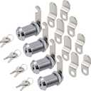 Cabinet Cam Lock, 1-1/8 Inch Keyed Alike Cam Locks Secure File Drawer Door Mailbox Tool Box Dresser RV Cylinder Replacement Lock Hardware, Fits on 1" Max Panel Thickness (4 Pack) Chrome Finish
