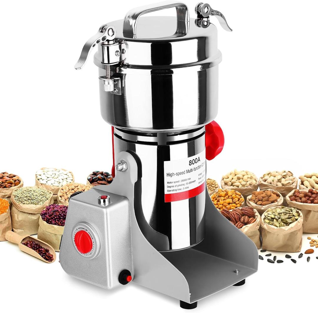 Electric Grain Mill Grinder, 800g Stainless Steel Grain Mill, 3000W High Speed Commercial Grinder Machine, Pulverizer Spice Herb for Dry Grains Cereals Coffee Corn Pepper, Swing Type