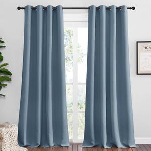 NICETOWN Smoky Blue Blackout Curtains 90 inches Length for Living Room, 2 Panels, 55" Wide, Thermal Insulated Long Drapes for Large Window