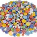 Small Round Iridescent White Mosaic Tiles for Crafts, 300g/150 Pieces Iridescent Glass Penny Round Tiles for Flowerpots, Handmade Home Decor, White