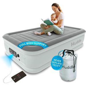 Huddle Luxury Air Bed with Patented Dual Pump SlumberGuard™ Premium Technology | Self-Inflation and Anti-Deflate Airbed Tech | Comfort Inflatable Air Mattress | Twin Size