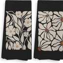Black Floral Kitchen Towels and Dishcloths Set of 2, Floral Hand Towels, Boho Dish Towels, 1624 Inches