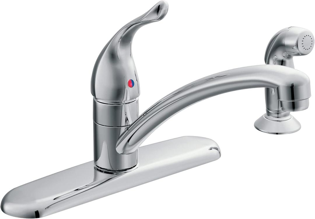 Moen Chateau Chrome One-Handle Low-Arc Kitchen Sink Faucet with Side Sprayer, 4 Hole Kitchen Faucet, Separate Flexible Pull Out Spray Head, for Commercial, Laundry, Utility, 7430