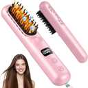 Go Brush Pro 2026, Cordless Hair Straightener Brush, Mini Hair Straightener with 3 Temperature Settings, Portable Hair Straightener Brush with MCH Heating and Ionic & Ceramic Care for Women (Pink)