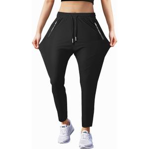 Hidkat Women's Outdoor Hiking Pants Lightweight Breathable Quick Dry Stretchy Running Athletic Pants with Zipper Pocket (Black, Small)