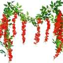 2 Pcs Wisteria Garland Artificial Flowers Wisteria Hanging Flowers Garland Red 12 Ft Fake Greenery Silk Hanging Flower Vines for Wedding Arch Party Baby Shower Outdoor Indoor Ceremony
