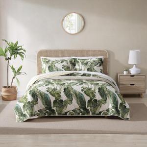 Tommy Bahama - King Quilt Set, Reversible Cotton Bedding with Matching Shams, Pre-Washed for Added Softness (Fiesta Palms Green, King)