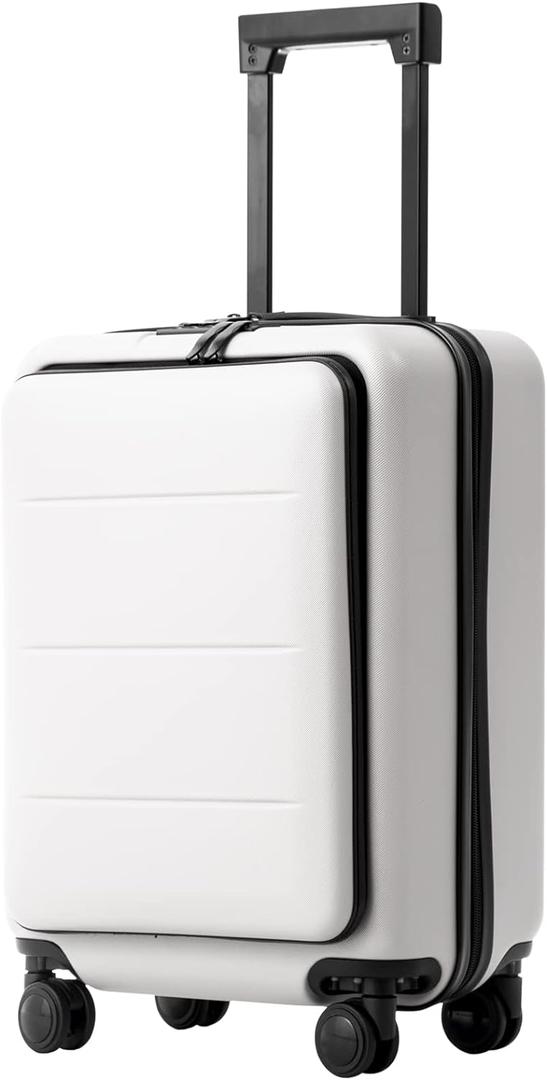 Coolife Luggage Suitcase Piece Carry On ABS+PC Spinner Trolley with pocket Compartment (White, 20in, Carry on)