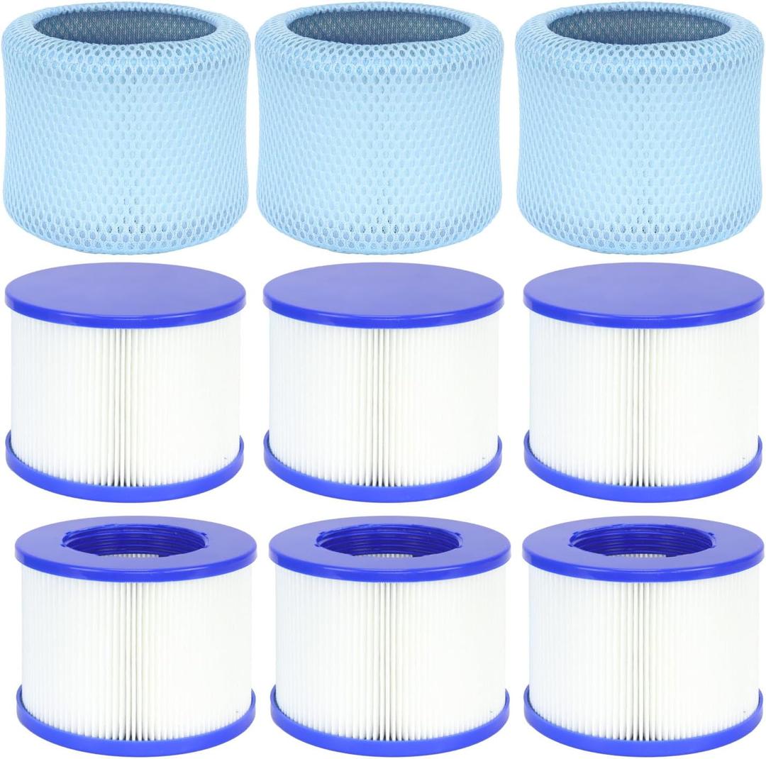 Lucasou 60% Denser Filter, High-Efficiency Screw-in Hot Tub spa Filters Replacement Compatible with All Relax Time, Aleko, Wejoy, Aquaspa Hot Tubs & Other Spas (6 Filters + 3 Filter Bags)