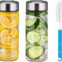 Glass Juice Bottles 12oz - 2 Pack Wide Mouth Water Bottles with Lids for Juicing Reusable Juice Bottles for Smoothie Beverage Storage BPA Free Leakproof Borosilicate