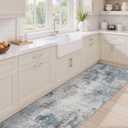 Washable Area Rugs 2x6 Runner Rug for Entryway: Modern Abstract Neutral Soft Indoor Carpet for Hallway Front Door Kitchen Bathroom Bedroom - Grey Blue