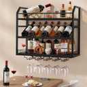 Hoctieon Wall Mount Wine Rack, Wall Mounted Wine Bottle Rack for Display and Storage, Hanging Bottle Holder, for Living Room, Dining Room, Bar, Wine Cellar, Black