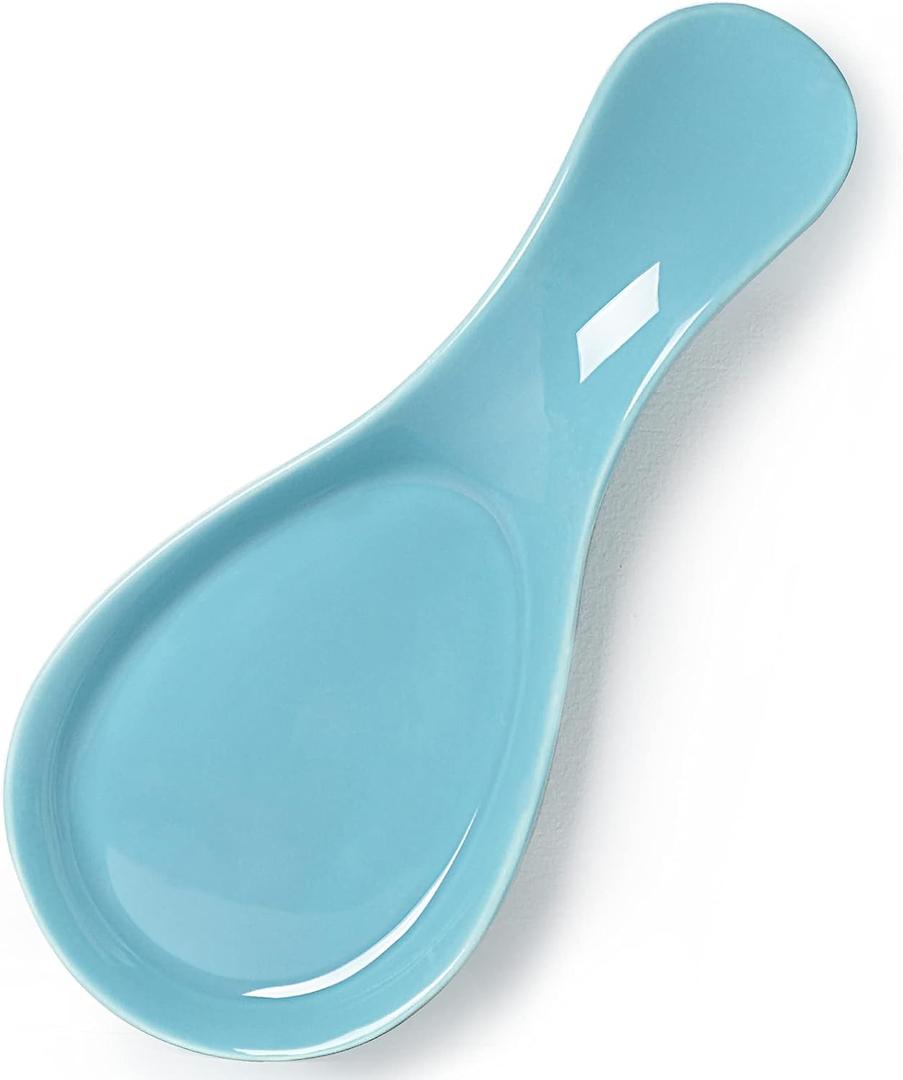 GDCZ Porcelain Spoon Rest - Large Spoon Holder Utensil Rest for Kitchen Counter Stove Top, Dishwasher Safe (Turquoise)